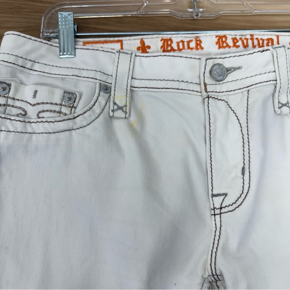Rock Revival White Distressed Straight Leg Jeans V18 - Picture 6 of 9